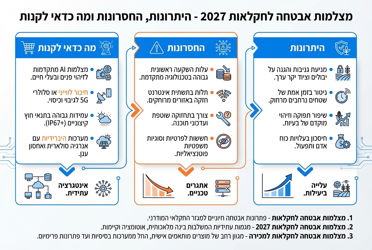 אינפוגרפיק - מצלמות אבטחה לחקלאות 2027 - היתרונות, החסרונות ומה כדאי לקנות