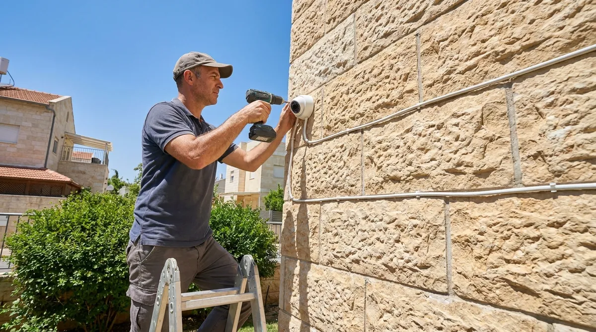 התקנה עצמית של מצלמת אבטחה על קיר חיצוני של בית פרטי