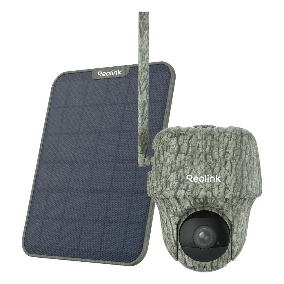 מצלמת אבטחה סולארית 4G ממונעת Reolink Go Ranger PT בצבע הסוואה, 4K, כולל פאנל סולארי