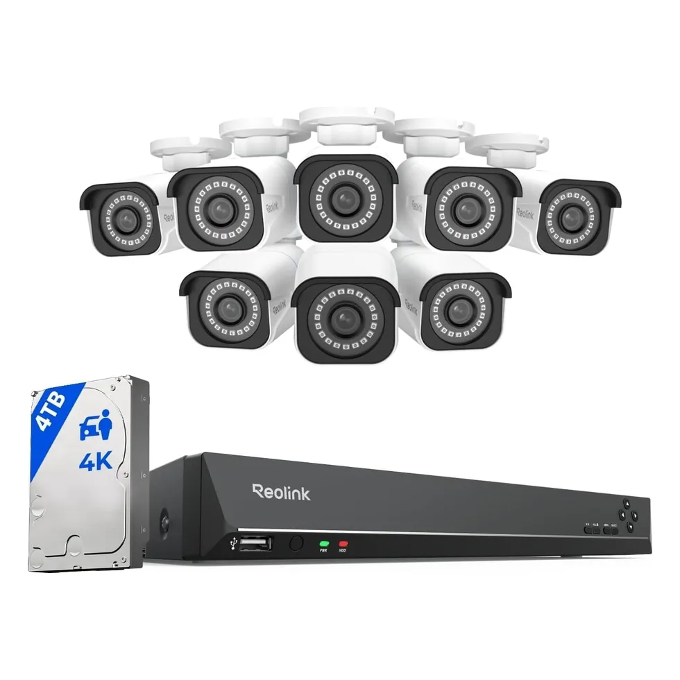 ערכת Reolink 4K 8MP - מקליט NVR 16 ערוצים עם דיסק 4TB + 8 מצלמות צינור 4 מ"מ, קושחה בעברית