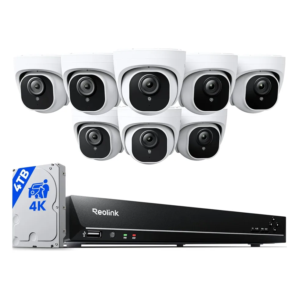 ערכת Reolink 4K 8MP - מקליט NVR 16 ערוצים עם דיסק 4TB + 8 מצלמות כיפה 4 מ"מ, קושחה בעברית