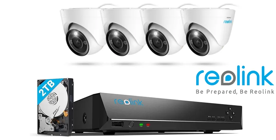 ערכת Reolink 12MP 4K+ - מקליט NVR 8 ערוצים PoE עם דיסק 2TB + 4 מצלמות כיפה RLC-1224A צבע מלא עם זרקורים, קושחה בעברית
