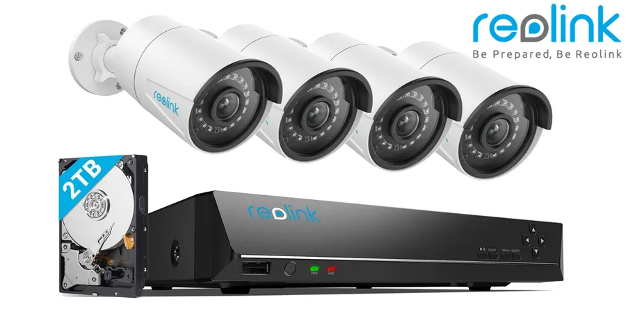 ערכת Reolink 5MP - מקליט NVR 8 ערוצים PoE עם דיסק 2TB + 4 מצלמות צינור RLC-510A, קושחה בעברית