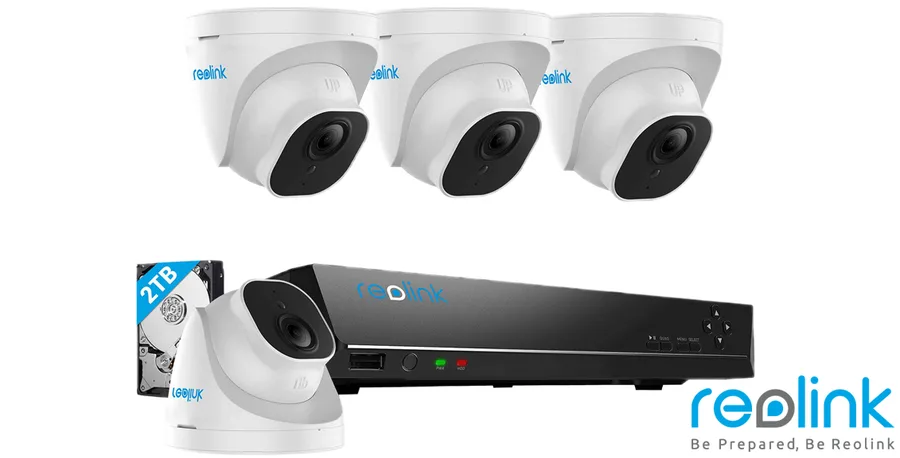ערכת Reolink 4K 8MP - מקליט NVR 8 ערוצים PoE עם דיסק 2TB + 4 מצלמות כיפה RLC-820A, קושחה בעברית