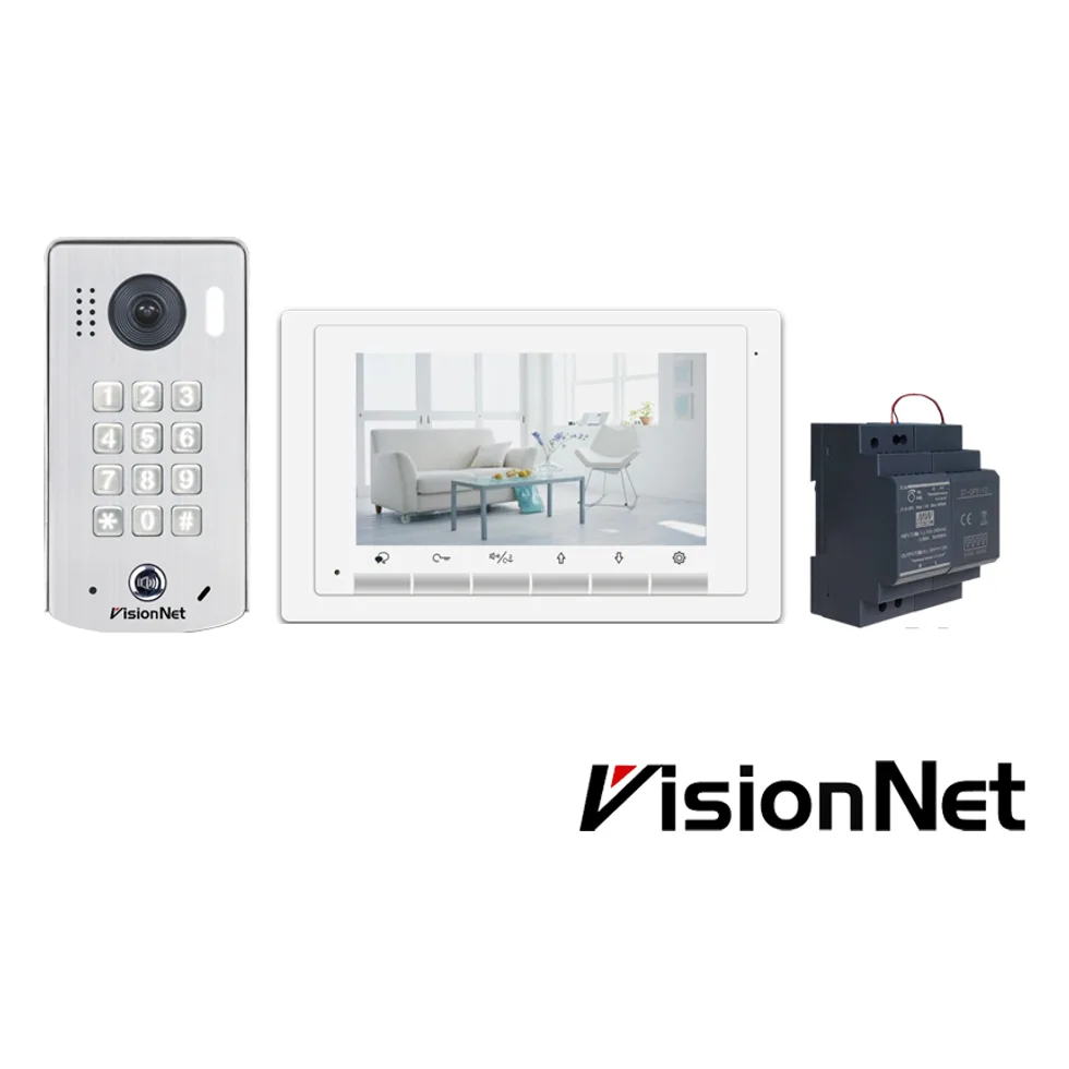 ערכת אינטרקום וידאו 2 גידים לבית פרטי VisionNet KITCOM - מסך 7" + פנל מצלמה, Plug & Play